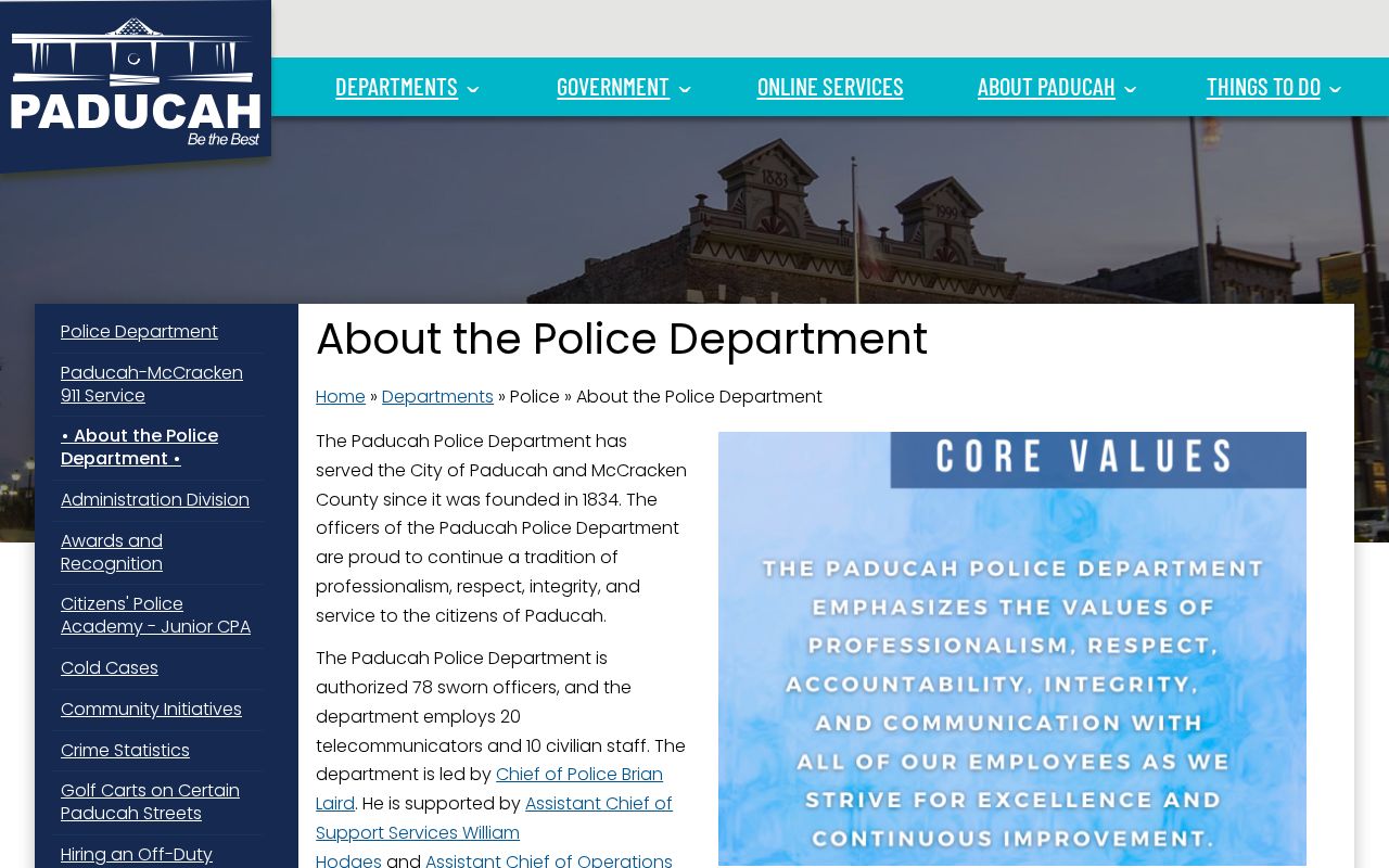Official Paducah Police Department arrest-record contact page